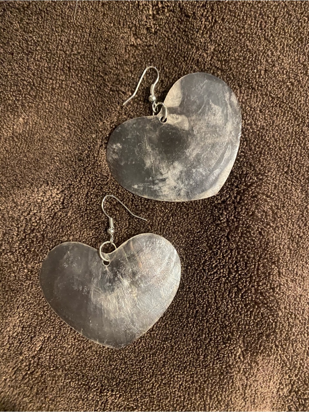 Heart Shaped Sea Shell Dangle Earrings - Silver Tone hooks